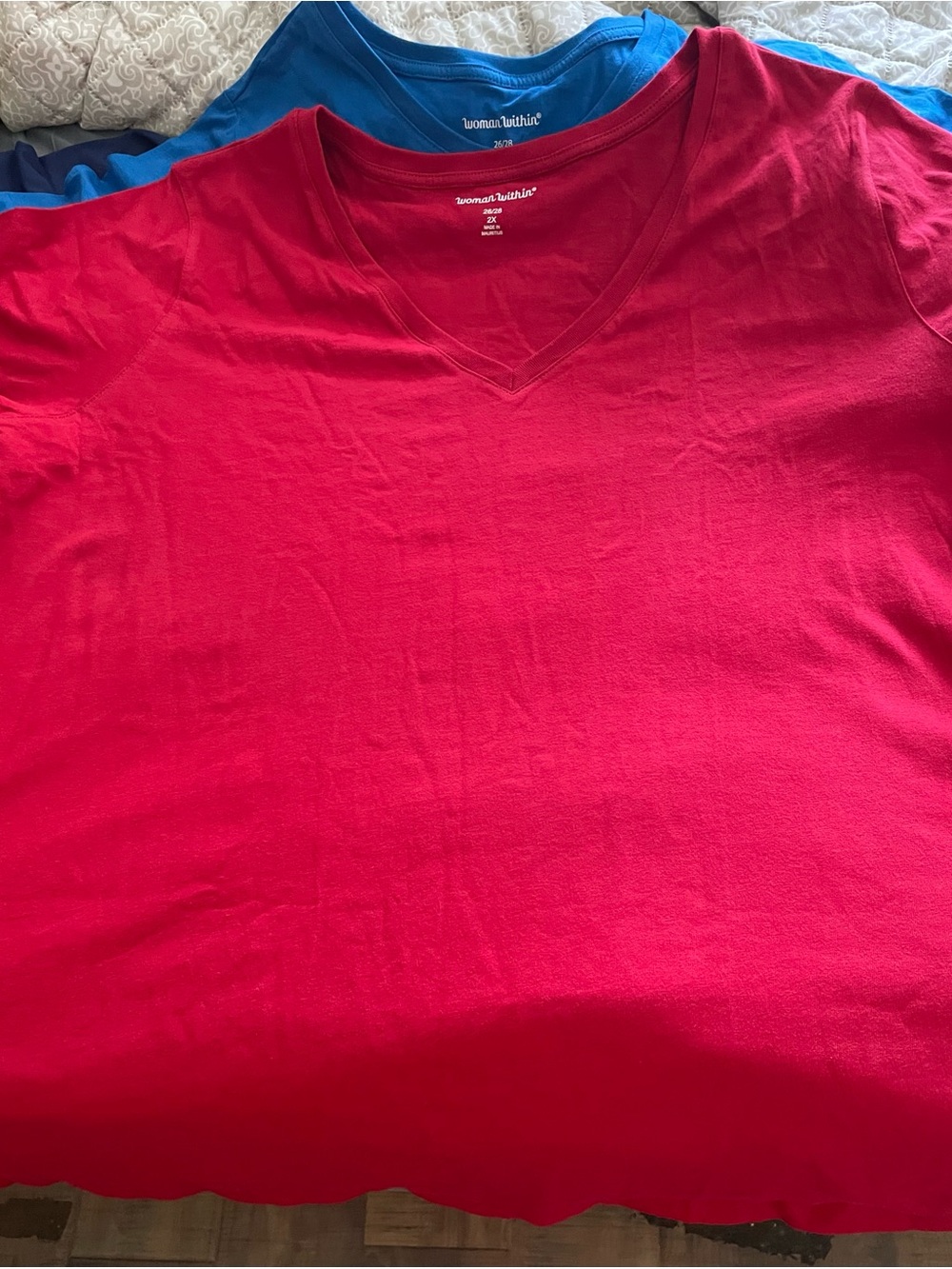 Woman Within Short-Sleeve V-Neck Tee and Blue crew neck tee